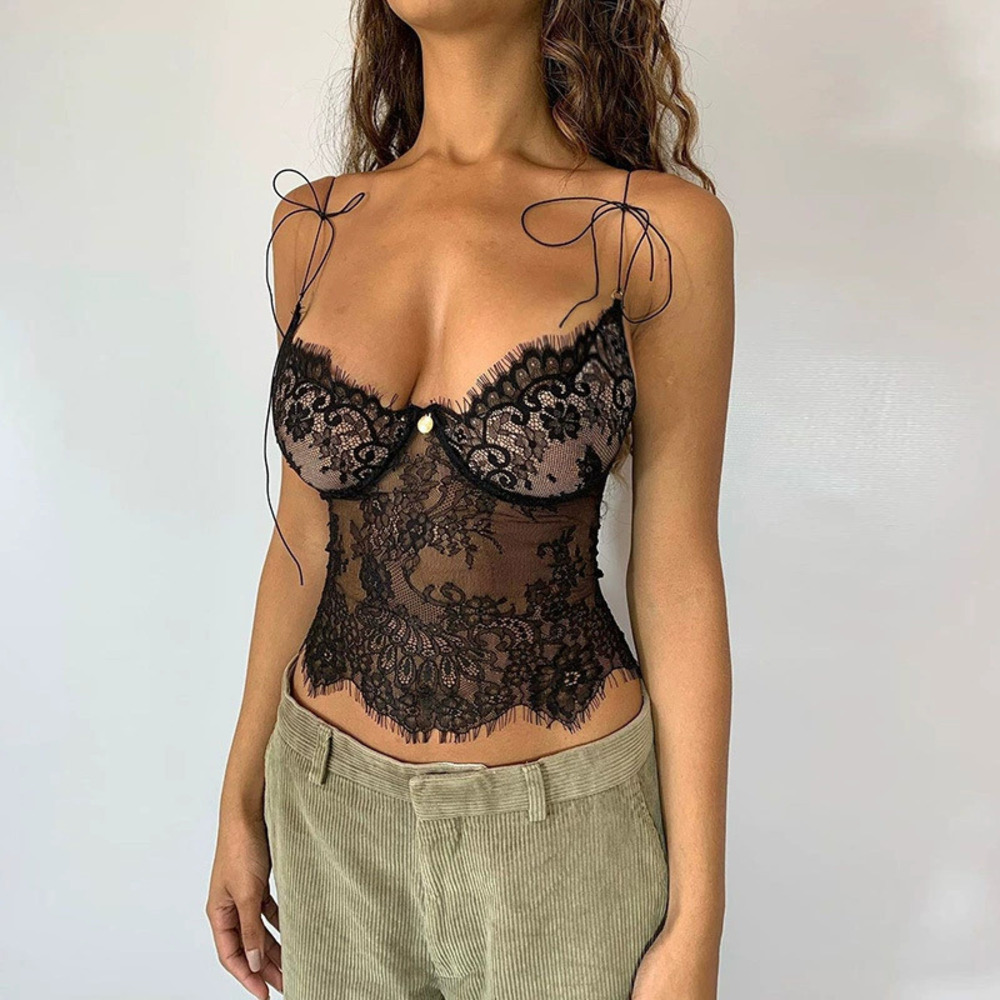 Zara Summer New Deep V Sheer Lace Tight Camisole